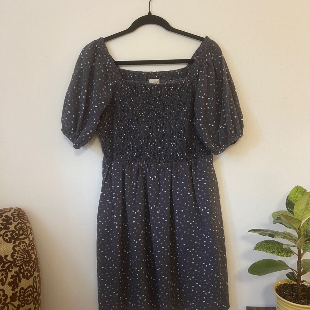 Universal Thread Dark Blue Midi Dress with Puff Sleeves
